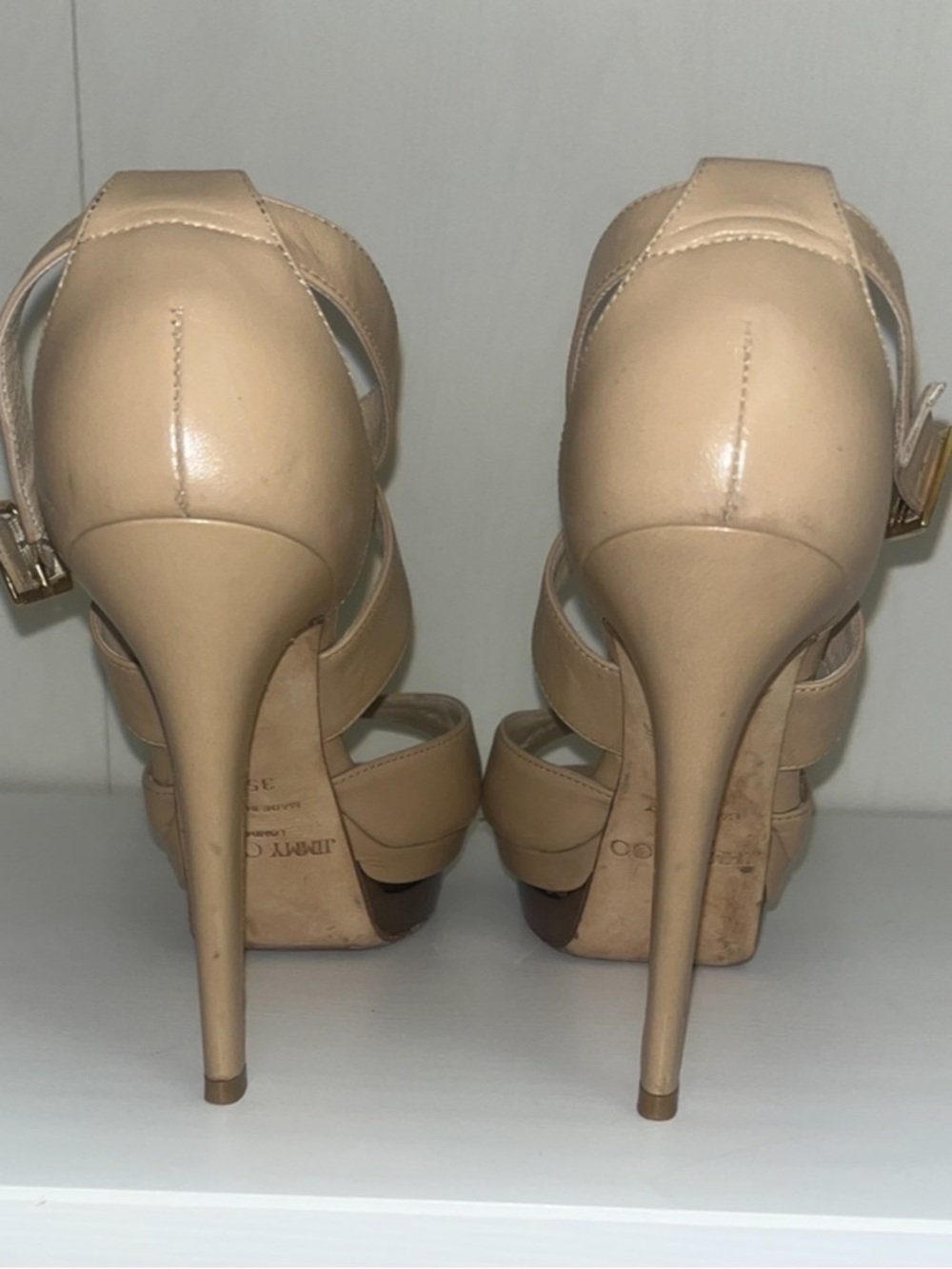 Jimmy Choo Kuki Nude Leather Strappy Platform Stiletto Sandals - Picture 5 of 16